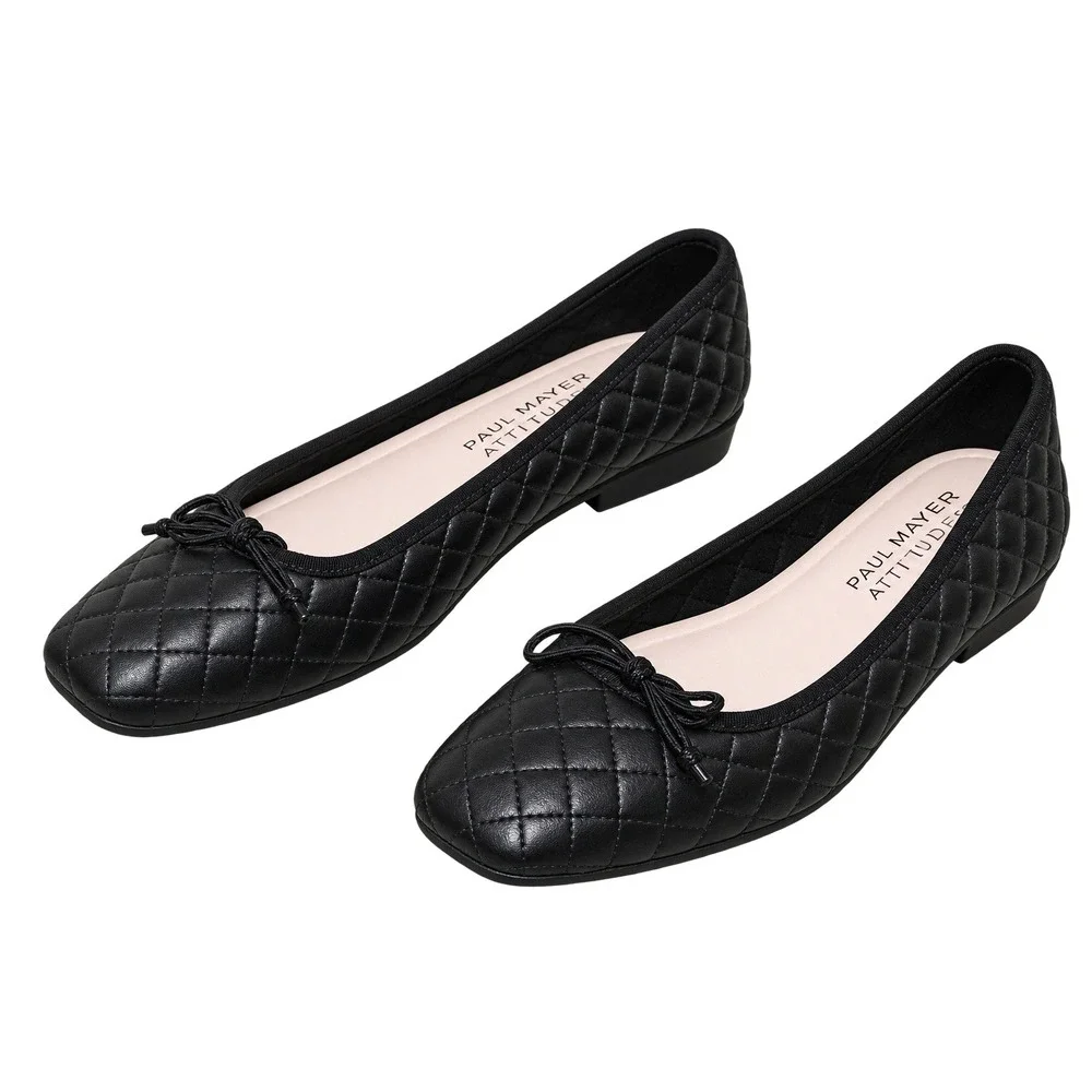 Paul Mayer Quilted Leather Ballet Flats Women 9.5 Black Quiet Luxury